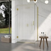 Fortifura Galeria Douchecabine - 90x100x200cm - scharnieren - deurgreep - stabilisatiestang - helder geribbeld - veiligheidsglas - Geborsteld messing PVD (Goud) SW1208821/SW1122564/SW797910/SW797955