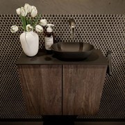 Mondiaz Fowy toiletmeubel 60cm dark brown met zwarte waskom rechts zonder kraangat