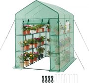 VEVOR Kas 137x206x196 cm, Foliekas, Tomatenkas, Tomatenkas met ramen, PE-hoes, 2 verdiepingen, 14 schappen, Roldeur met ritssluiting, Kas voor de tuin