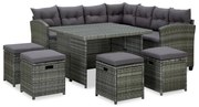 vidaXL 6-delige Loungeset met kussens poly rattan grijs