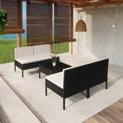 vidaXL 5-delige Loungeset met kussens poly rattan zwart