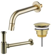 Fortifura Calvi Fonteinkraanset - inbouw - uitloop 18cm - inkortbaar - sifon - always open plug -PVD - Geborsteld Messing PVD (Goud) SW1108830/SW696208/SW696218