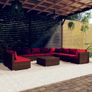 vidaXL 11-delige Loungeset met kussens poly rattan bruin