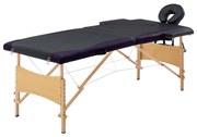 vidaXL Massagetafel inklapbaar 2 zones hout zwart