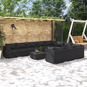 vidaXL 11-delige Loungeset met kussens poly rattan zwart