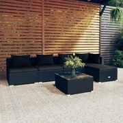 vidaXL 6-delige Loungeset met kussens poly rattan zwart