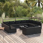 vidaXL 12-delige Loungeset met kussens poly rattan zwart