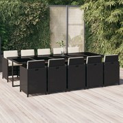 vidaXL 11-delige Tuinset met kussens poly rattan zwart