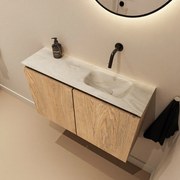 Mondiaz Ture DLux toiletmeubel 80cm washed oak met wastafel ostra rechts zonder kraangat