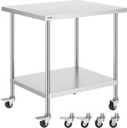 VEVOR RVS werktafel, voorbereidingstafel met 4 wielen, 3 verstelbare hoogtes, werktafel voor voedselbereiding voor commerciële keukens en restaurants, zilver