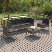 vidaXL 6-delige Loungeset met kussens poly rattan grijs