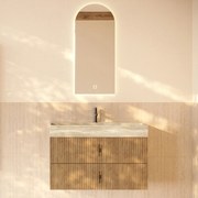 Muebles Murcia badmeubel ribbelfront 100cm eiken met White Travertin wastafel met kraangat