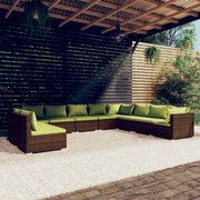 vidaXL 10-delige Loungeset met kussens poly rattan bruin