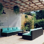 vidaXL 9-delige Loungeset met kussens poly rattan zwart