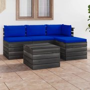 vidaXL 5-delige Loungeset met kussens pallet massief grenenhout