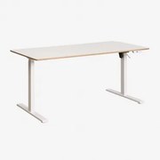 Elektrisch Verstelbaar Rechthoekig Bureau Met Geheugenfunctie Van Hout En Ijzer Serpi Wit Hout & ↔︎ 160 Cm & Wit - Sklum