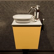 Mondiaz Fowy toiletmeubel 40cm ocher met witte waskom links en kraangat