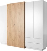 Kledingkast Tororli 105, Wit, Ambachtelijke gouden eik, 202x230x52cm, Kledingkast deuren: Met scharnieren, Aantal planken: 7, Aantal planken: 7