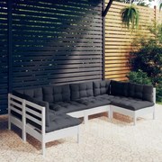 vidaXL 6-delige Loungeset met kussens massief grenenhout wit