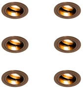 Set van 6 Inbouwspot donkerbrons rond draai en kantelbaar - Chuck GU10 Binnenverlichting Lamp