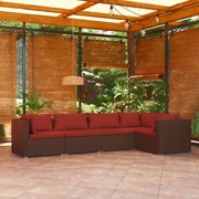 vidaXL 5-delige Loungeset met kussens poly rattan bruin