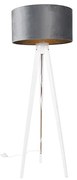 Moderne vloerlamp tripod wit met velours kap grijs 50 cm - Tripod Classic Modern E27 rond Binnenverlichting Lamp