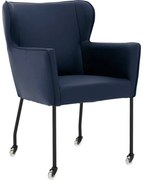 Goossens Excellent Eetkamerstoel Leogang blauw leer met armleuning en met wielen, elegant chic