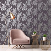 DUTCH WALLCOVERINGS Behang Peacock paars en zilverkleurig