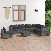 vidaXL 8-delige Loungeset met kussens poly rattan grijs