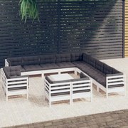 vidaXL 14-delige Loungeset met kussens massief grenenhout wit