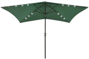 vidaXL Parasol met LED's en stalen paal 2x3 m groen