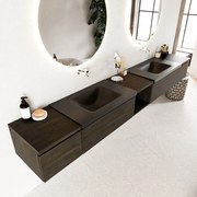 Mondiaz Bukla 280cm badmeubel met open module 40 midden Dark Brown met 4 lades wastafel Cloud dubbel 0 kraangaten Urban