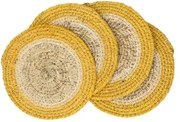 Onderzetters naturel, zeegras, geel, set van 4, Ø11 cm