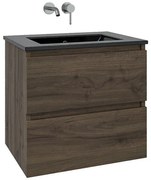 Adema Chaci Badkamermeubelset - 80x46x55cm - 1 keramische wasbak zwart - zonder kraangat - 2 lades - noten (hout) SW1212764/SW773931