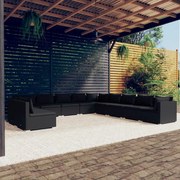 vidaXL 11-delige Loungeset met kussens poly rattan zwart