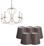 Eettafel / Eetkamer Klassieke kroonluchter taupe met kapjes bruin - Como 5 Landelijk / Rustiek E14 rond Binnenverlichting Lamp