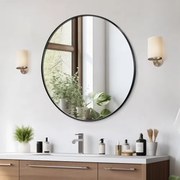 VEVOR Wandspiegel Make-upspiegel Badkamerspiegel 762 mm Diameter 3,81 mm Dikke Ronde Spiegel, Aluminiumlegering Frame Spiegel met Z-vormige Beugel voor Badkamer Slaapkamer Gang