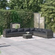 vidaXL 9-delige Loungeset met kussens poly rattan grijs