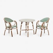 Brielle Bistroset Van Ronde Tafel 80 Cm En 2 Stapelbare Aluminium Tuinstoelen Met Armleuningen Groen – Kool - Gardenia Wit - Sklum