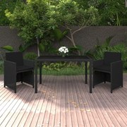 vidaXL 3-delige Tuinset met kussens poly rattan zwart