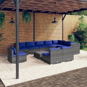 vidaXL 11-delige Loungeset met kussens poly rattan grijs