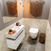 Mondiaz Andor toiletmeubel 80cm mat wit met witte wastafel midden met kraangat