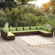 vidaXL 10-delige Loungeset met kussens poly rattan bruin