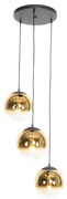 Art Deco hanglamp zwart met goud glas rond 3-lichts - pallon Art Deco E27 Binnenverlichting Lamp