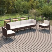 vidaXL 6-delige Loungeset met kussens poly rattan bruin