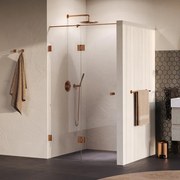 BRAUER Void Carving Nisdeur - 2-delig - 110x200cm - 60cm draaideur aan glas - glascoating - omkeerbaar - helder glas - geborsteld koper PVD GS-VOCN3H6050200GK