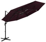 vidaXL Parasol 4-laags met aluminium paal 3x3 m bordeauxrood