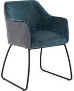 Goossens Eetkamerstoel Lisbet blauw stof met armleuning, elegant chic