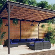 vidaXL 10-delige Loungeset met kussens poly rattan grijs