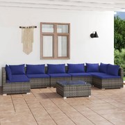 vidaXL 8-delige Loungeset met kussens poly rattan grijs